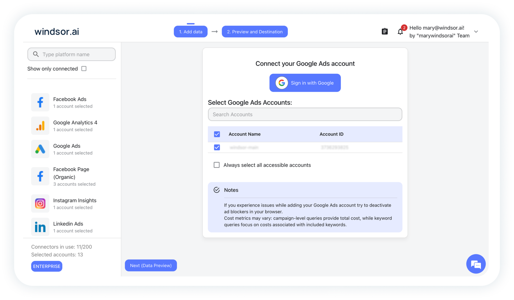 Windsor.ai tool for data extraction