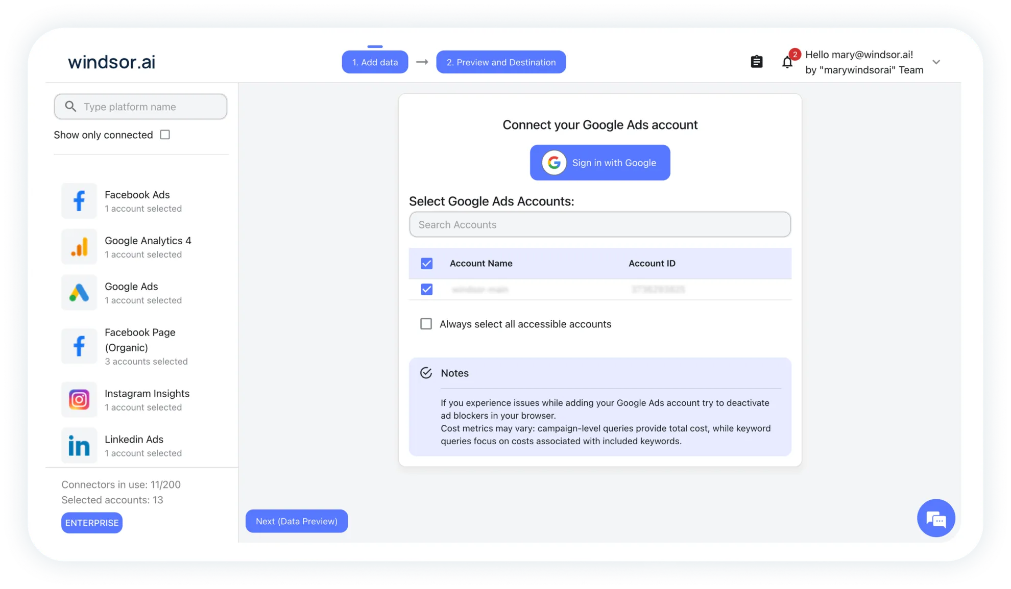 Windsor.ai tool for data extraction